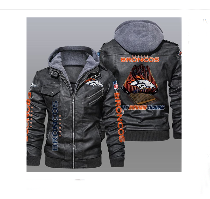 Denver Broncos Logo Sky Mountain Thunder Leather Jacket