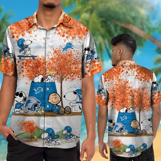 Detroit lions Snoopy autumn hawaiian shirtshort