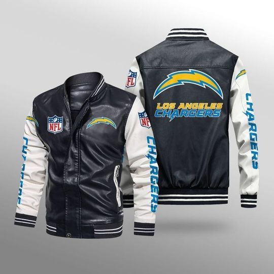 Los angeles chargers leather bomber jacket3
