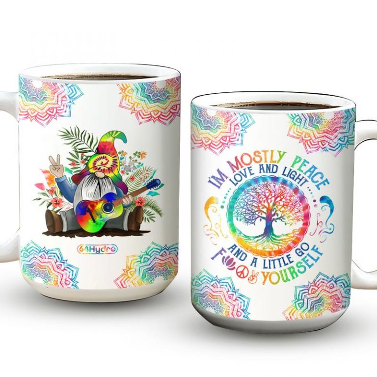 Gnome Tie Dye Hippie Peace Im mostly peace love and light mug 1