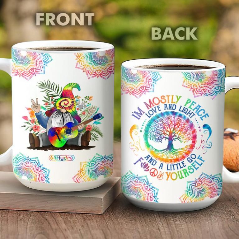 Gnome Tie Dye Hippie Peace Im mostly peace love and light mug 2