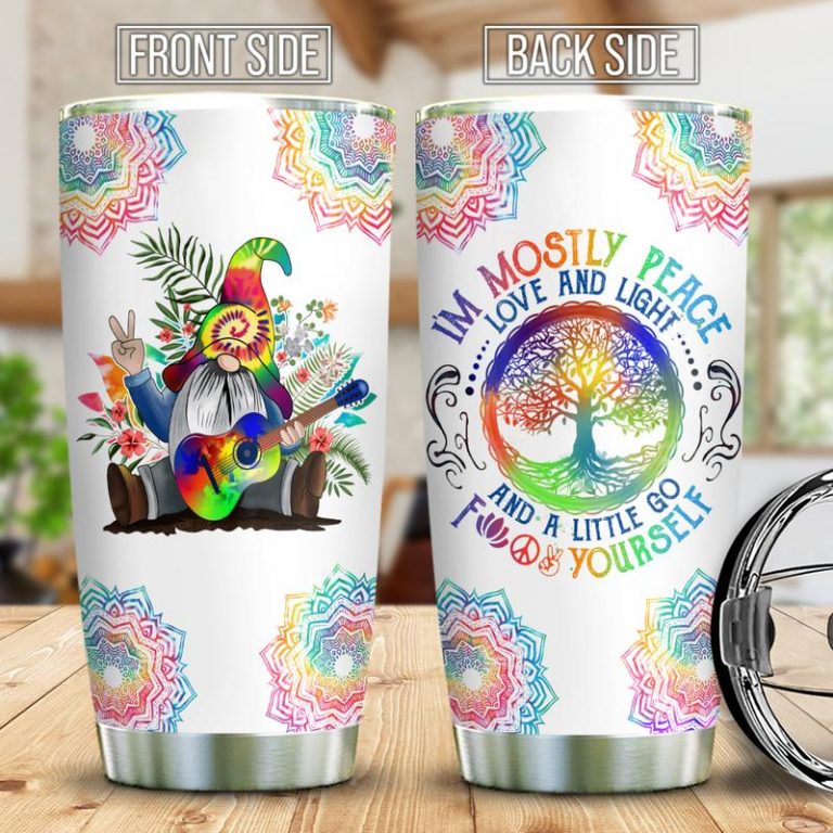 Gnome Tie Dye Hippie Peace Im mostly peace love and light tumbler 2