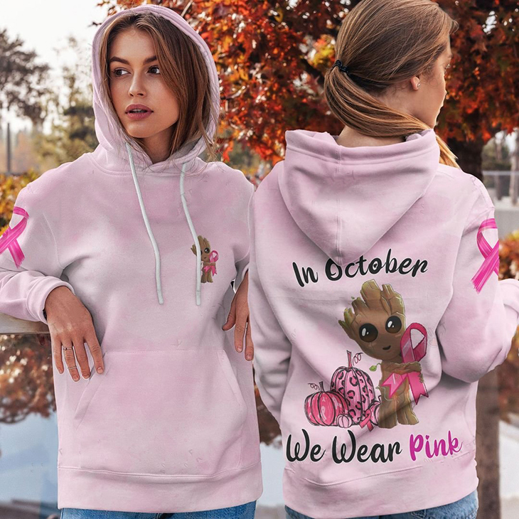 Groot In October We Wear Pink 3D Hoodie And Shirt 6 Groot In October We Wear Pink 3D Hoodie And Shirt4