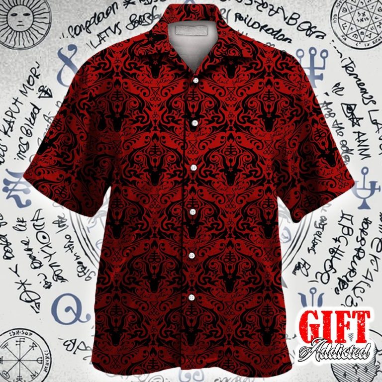 Hail Satan demon black and red pattern Hawaiian shirt 1 Hail Satan demon black and red pattern Hawaiian shirt 1
