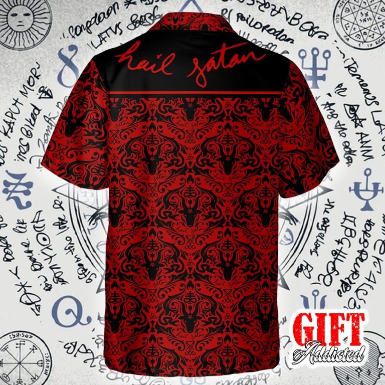 Hail Satan demon black and red pattern Hawaiian shirt 2 Hail Satan demon black and red pattern Hawaiian shirt 2