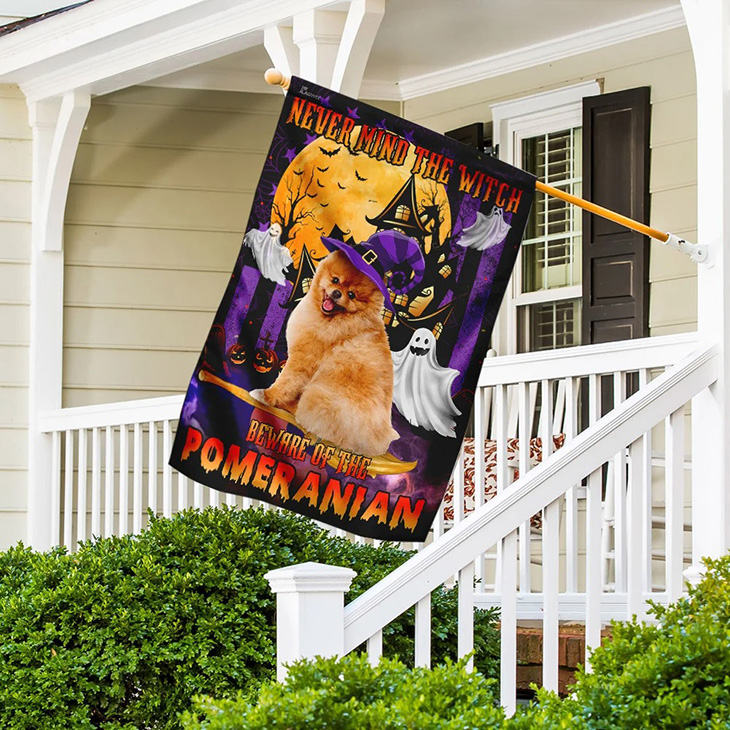 Halloween Ghost Never Mind The Witch Beware Of The Pomeranian Flag2