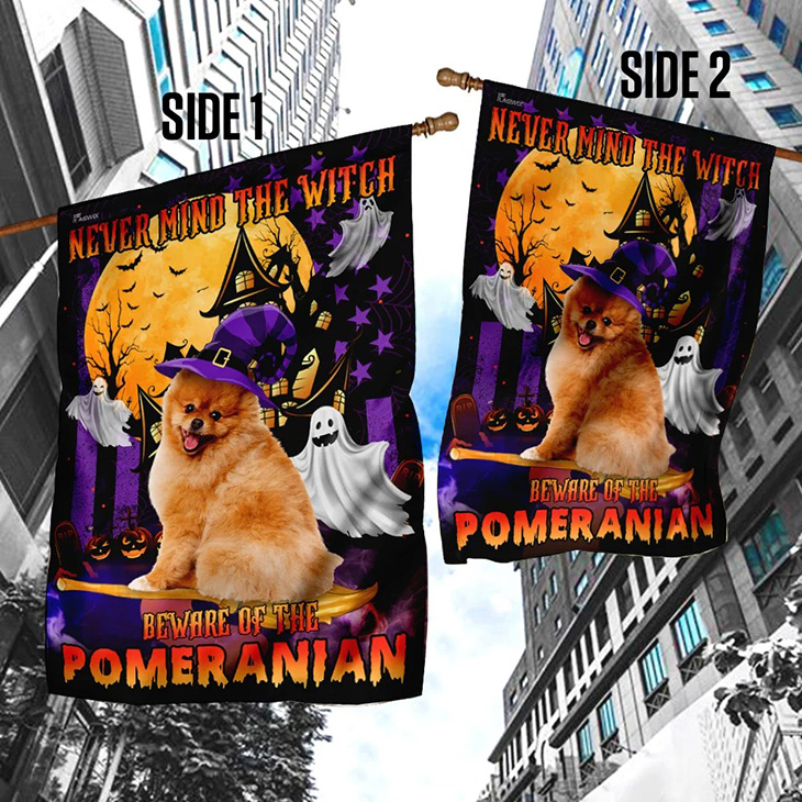 Halloween Ghost Never Mind The Witch Beware Of The Pomeranian Flag3