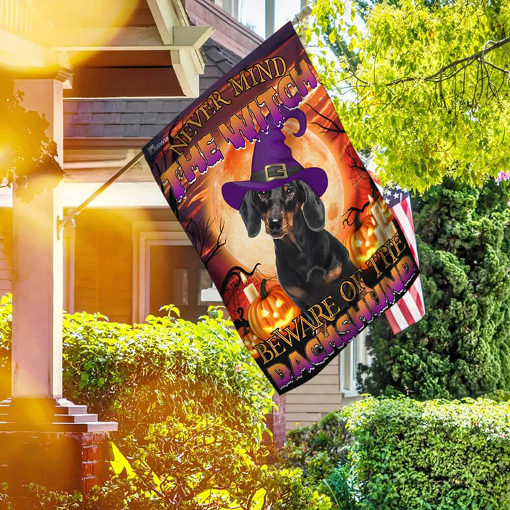 Halloween Never Mind The Witch Beware Of The Dachshund Flag