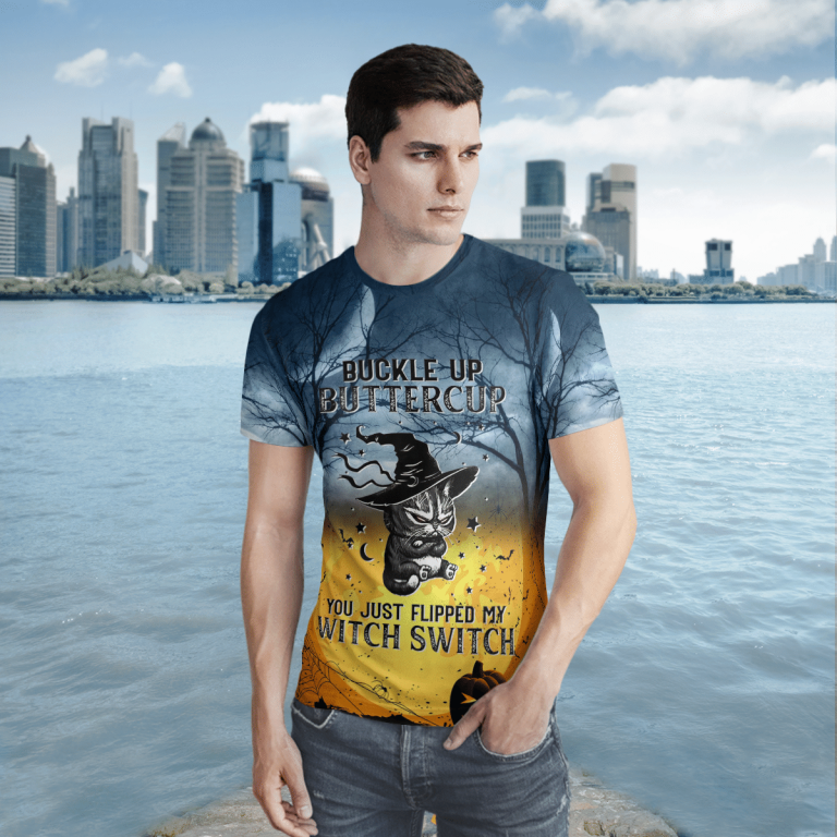 Halloween cat buckle up buttercup you just flipped my witch switch 3d hoodie and shirt 2