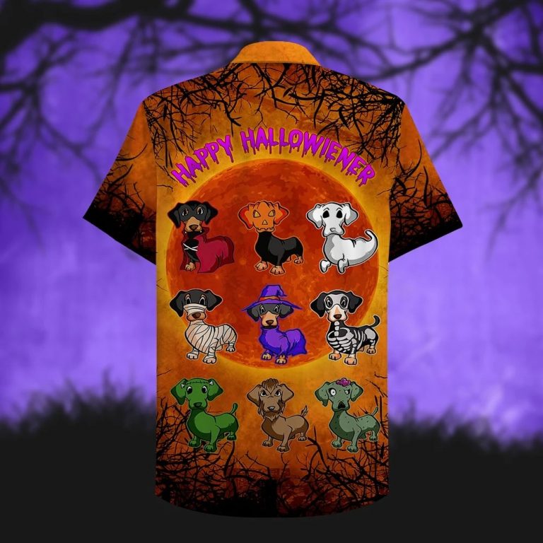 Happy Hallowiener Dachshund bat hawaiian shirt 1
