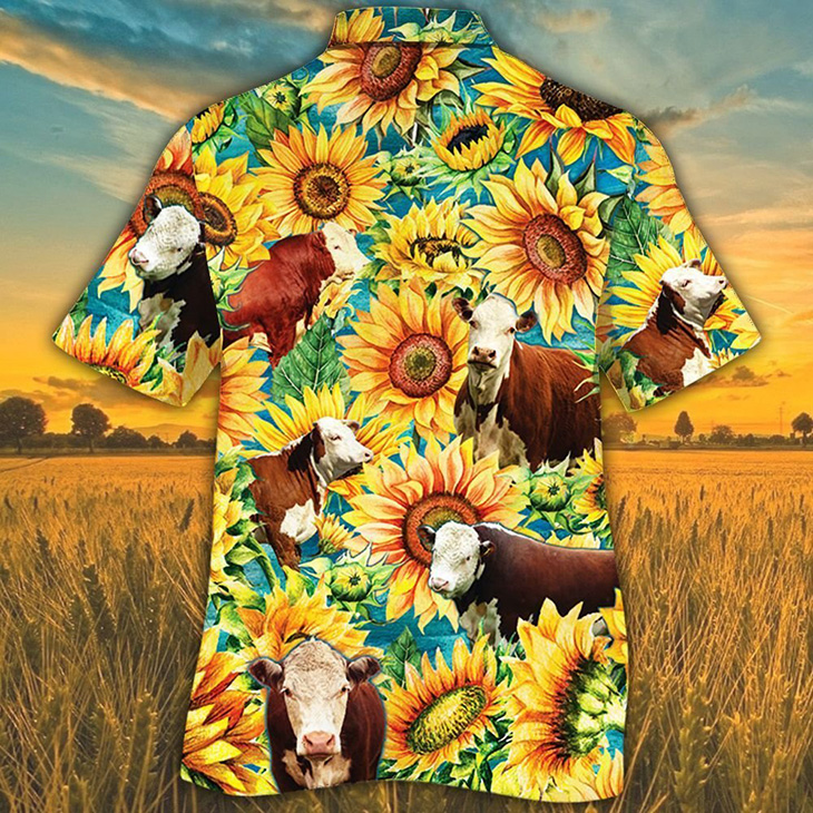 Hereford Sunflower Watercolor Hawaiian Shirt 4 Hereford Sunflower Watercolor On Hawaiian Shirt1