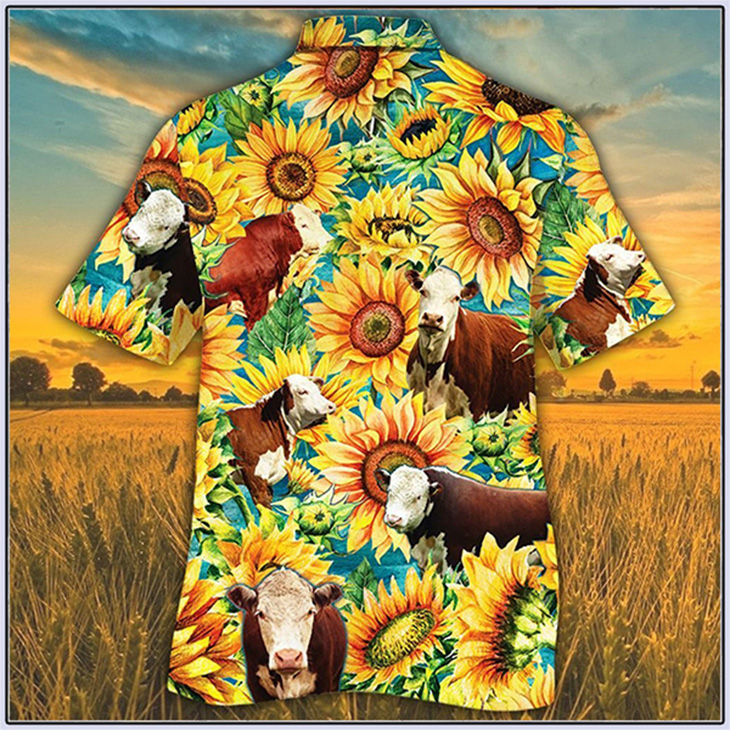 Hereford Sunflower Watercolor Hawaiian Shirt 5 Hereford Sunflower Watercolor On Hawaiian Shirt3