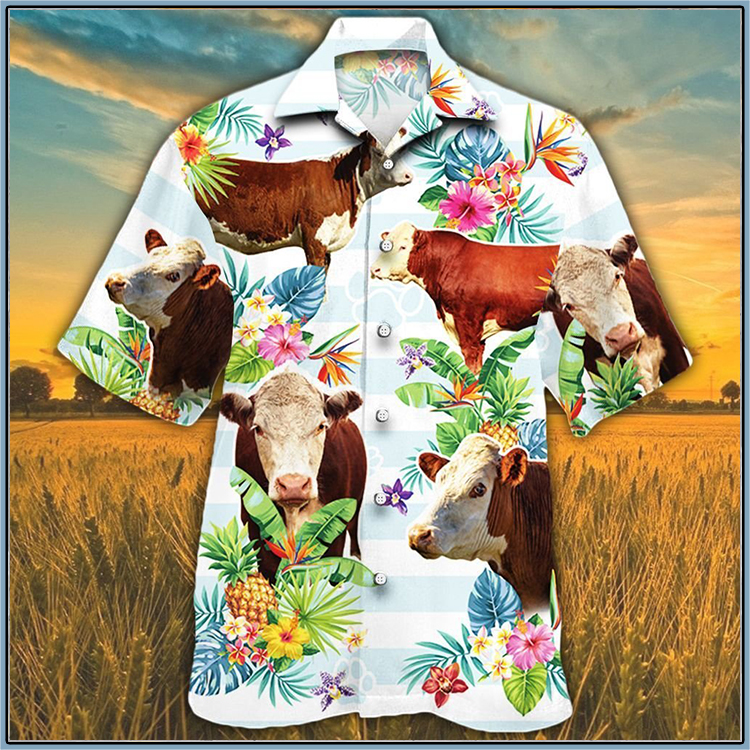 Hereford cattle tropical flower hawaiian shirt 4 Hereford cattle tropical flower hawaiian shirt2