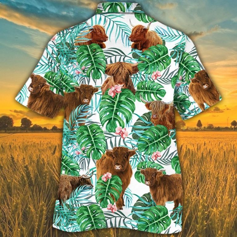Highland cattle tropical plant Hawaiian shirt 1