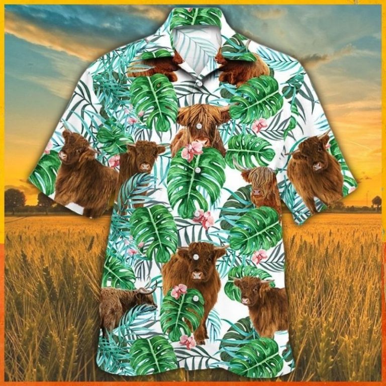 Highland cattle tropical plant Hawaiian shirt 2