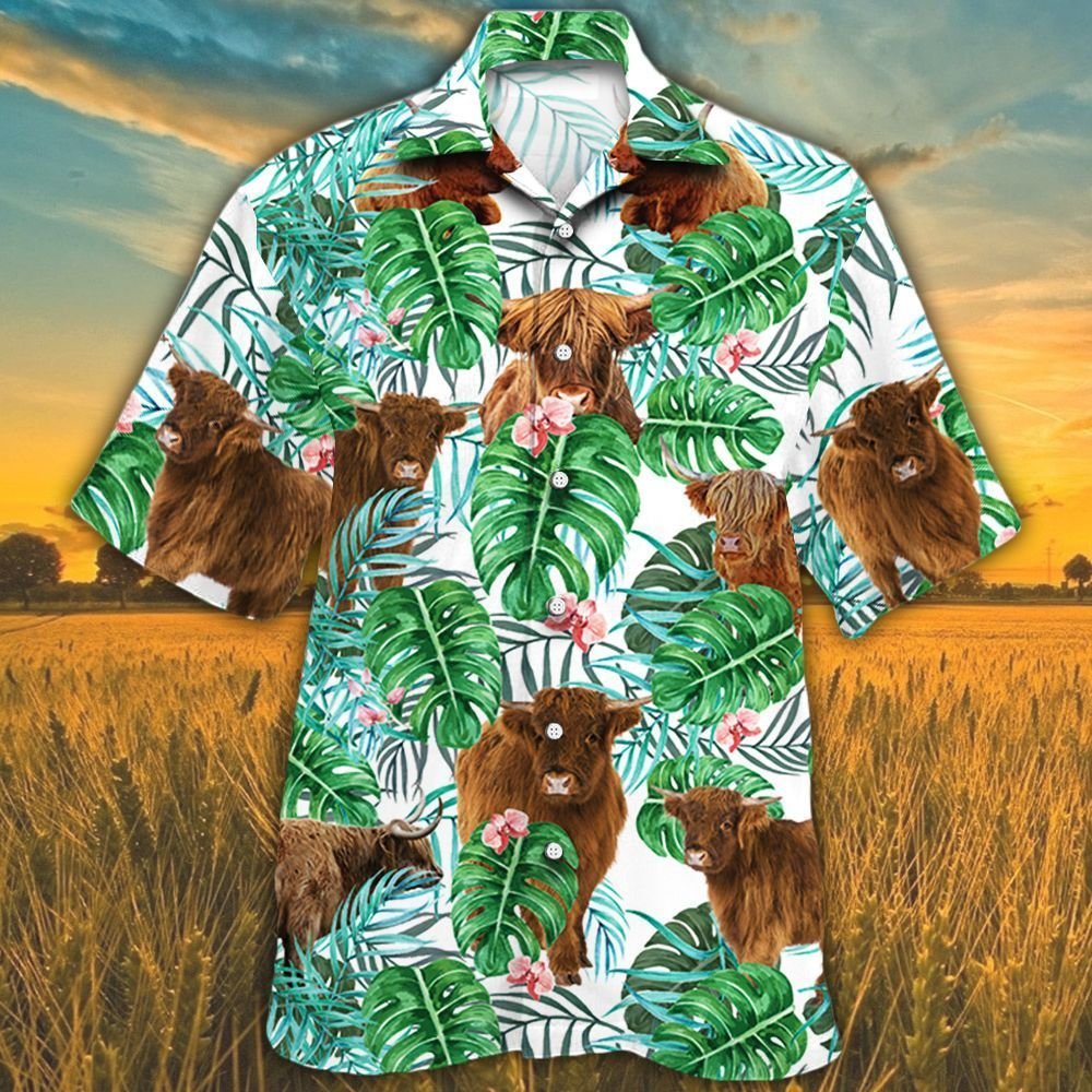 Highland cattle tropical plant Hawaiian shirt 8 Highland cattle tropical plant Hawaiian shirt