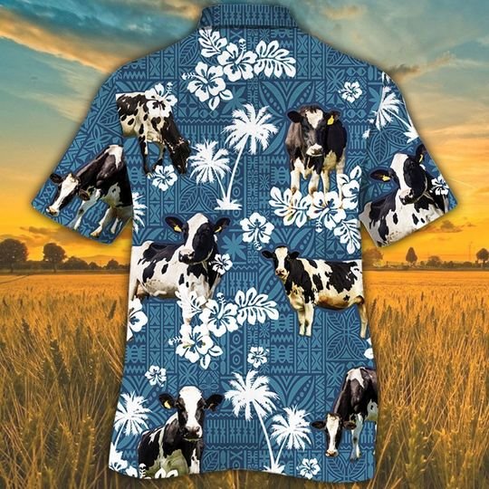 Holstein Friesian cattle blue tribal hawaiian shirt 3 Holstein Friesian cattle blue tribal hawaiian shirt 2