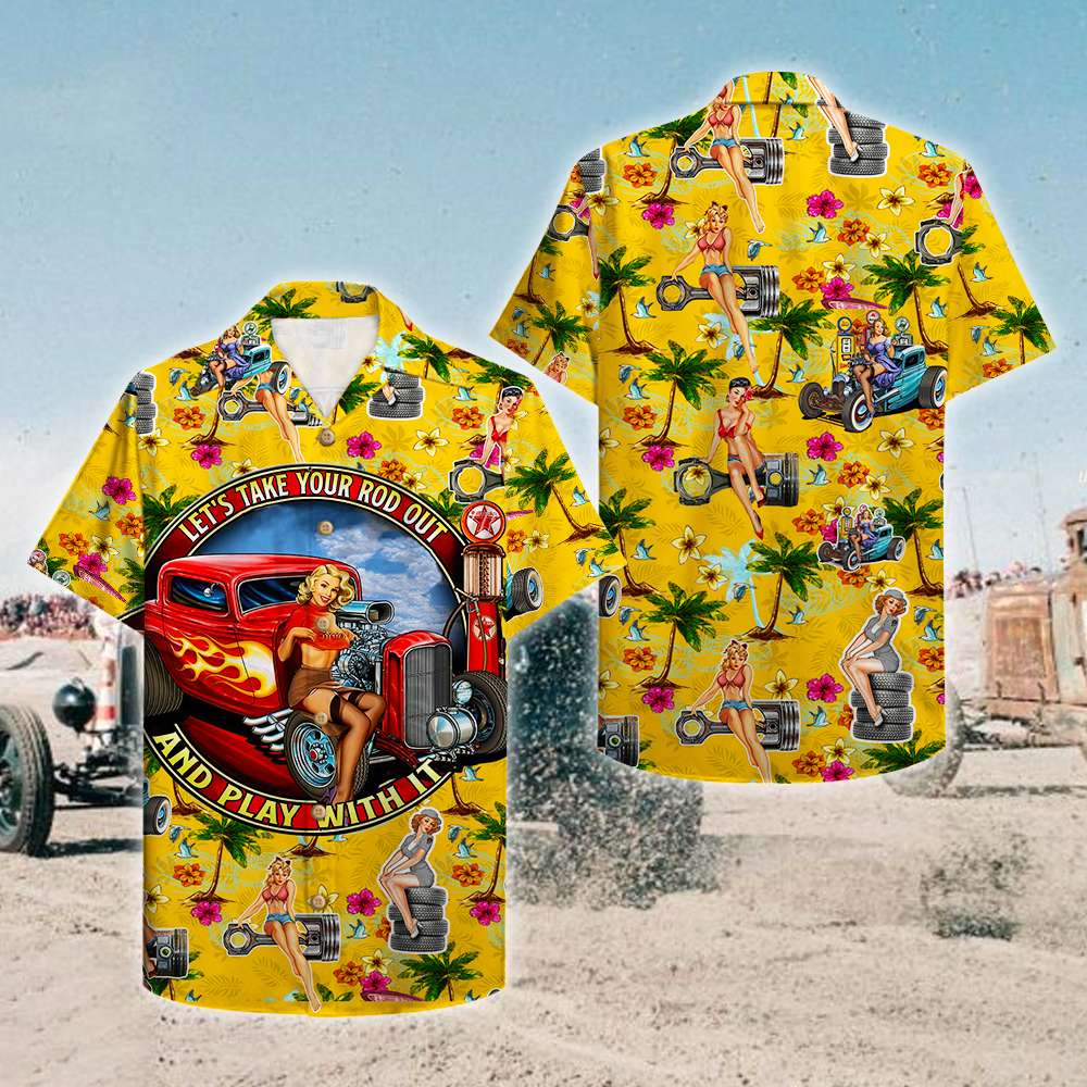 Hot Rod Lets Take Your Rod Out And Play With It yellow Hawaiian Shirt 3