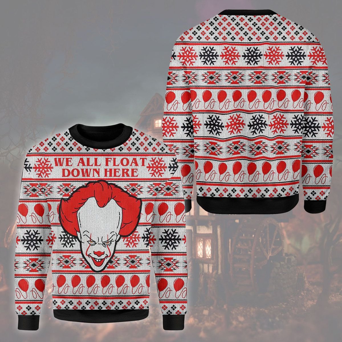 IT Pennywise clown we all float down here ugly sweater 1