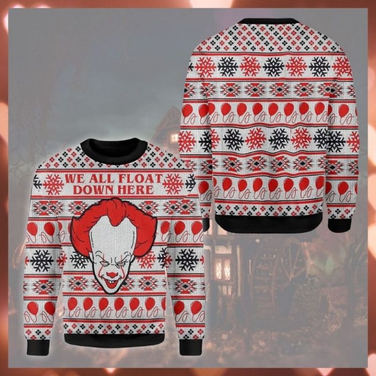 IT Pennywise clown we all float down here ugly sweater 2