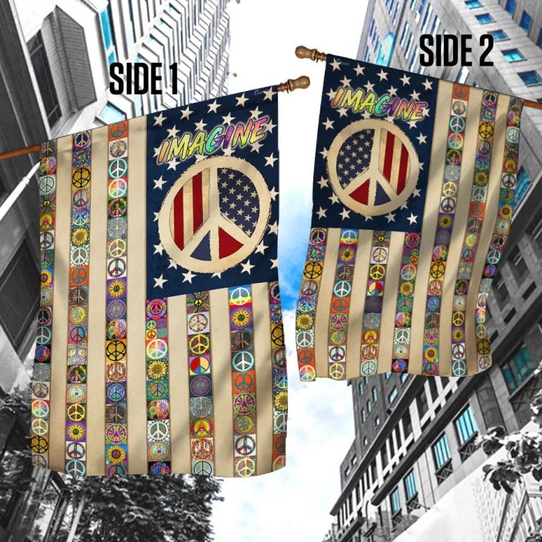 Imagine Peace Sign Hippie Flag 4