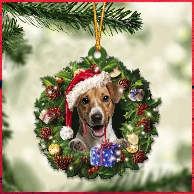 Jack Russell Terrier and Christmas gift ornament 1