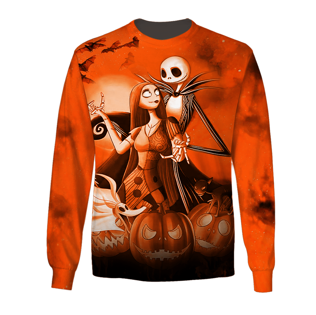 Jack Skelington and Sally pumpkin Halloween night 3d shirt hoodie 5 Jack Skelington and Sally pumpkin Halloween night 3d shirt hoodie 4