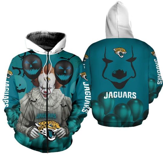 Jacksonville jaguars pennywise the dancing clown it halloween 3d all over print hoodie 4 Jacksonville jaguars pennywise the dancing clown it halloween 3d all over print hoodie1