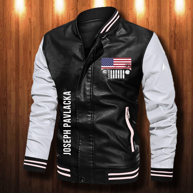 Jeep American flag custom personalized Leather Bomber Jacket
