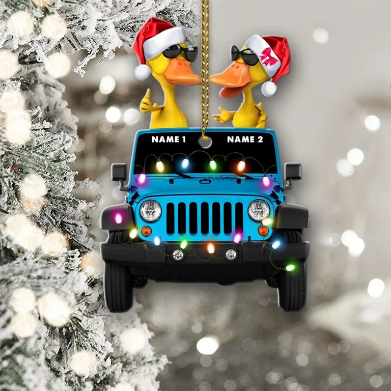 Jeep light shape christmas duckie couple custom personalized ornament 2