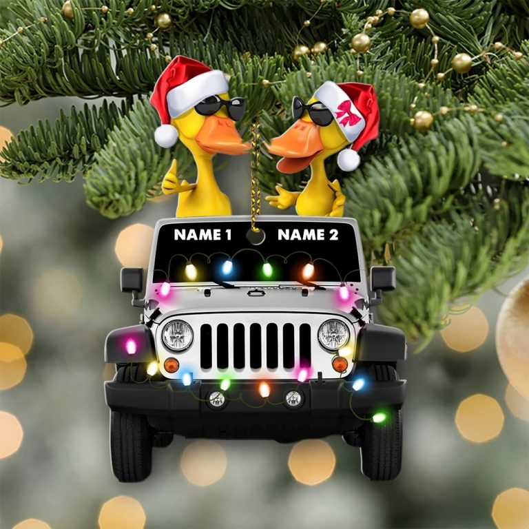 Jeep light shape christmas duckie couple custom personalized ornament 3