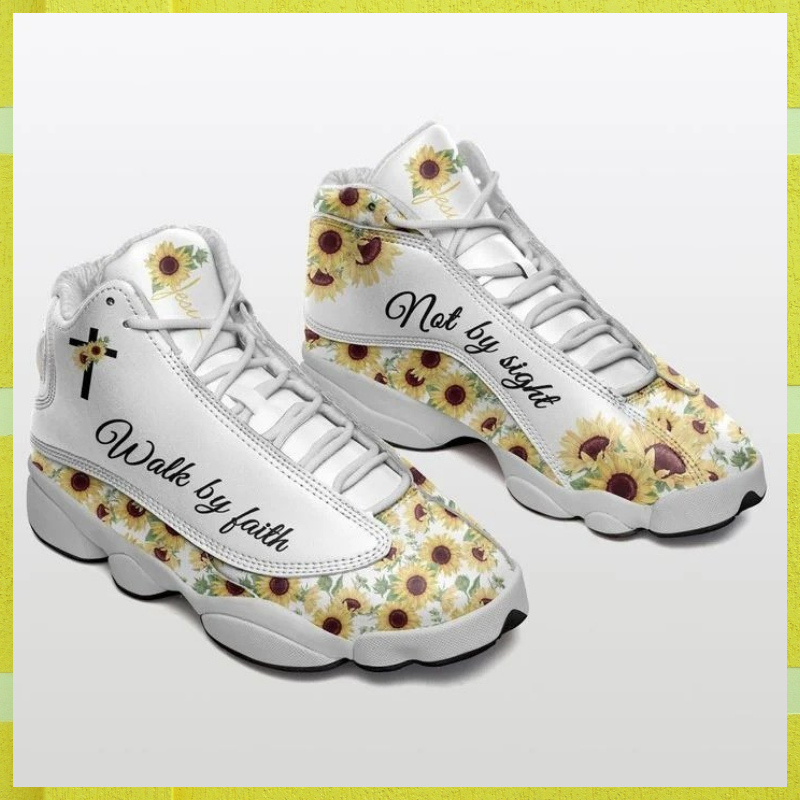 Jesus cross Sunflower walk by faith not by sight Air Jordan 13 shoes 3 Jesus cross Sunflower walk by faith not by sight Air Jordan 13 shoes 3