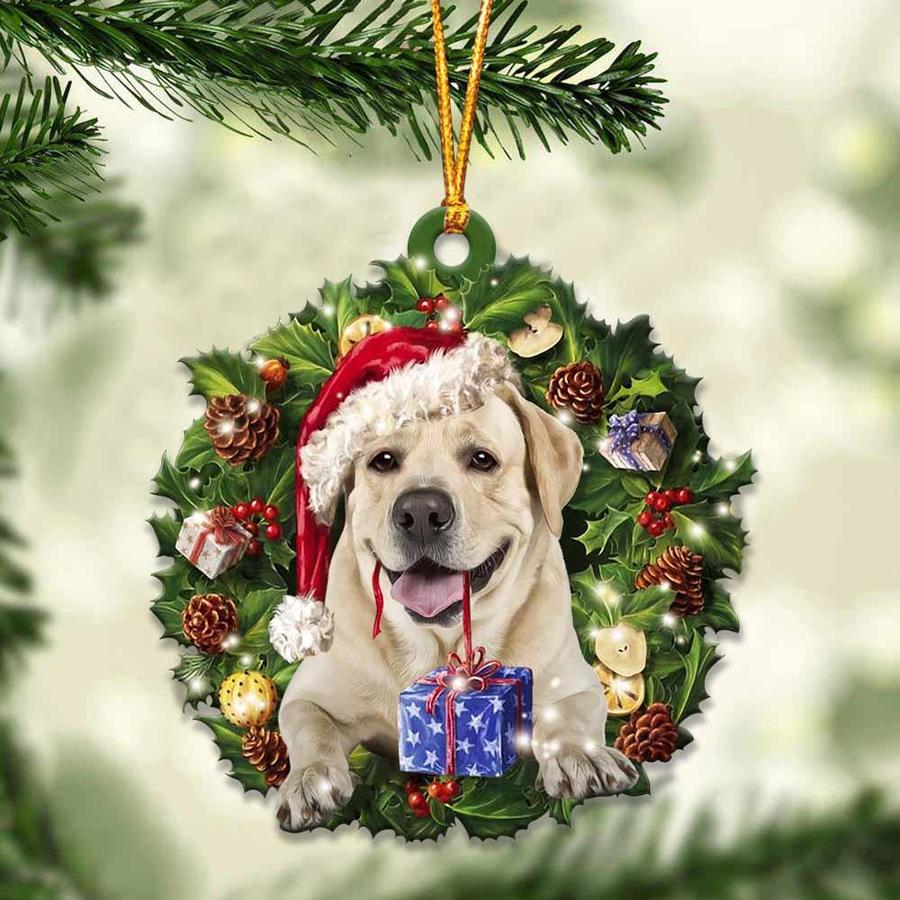 Labrador Retriever and Christmas gift ornament