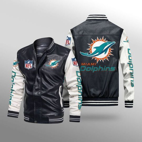 Miami dolphins leather bomber jacket1