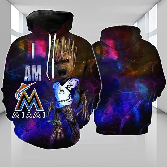 Miami marlins baby groot over print full 3d hoodie