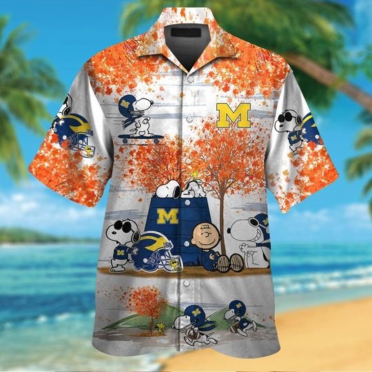 Michgan wolverines Snoopy autumn hawaiian shirtshort1