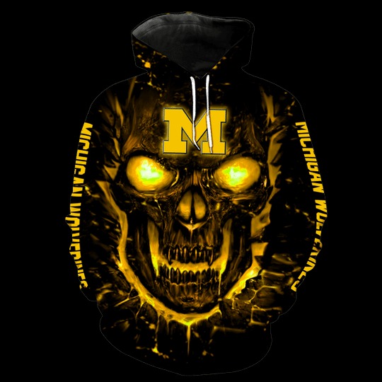 Michigan Wolverines skull 3d hoodie 3 Michigan Wolverines skull 3d hoodie 2