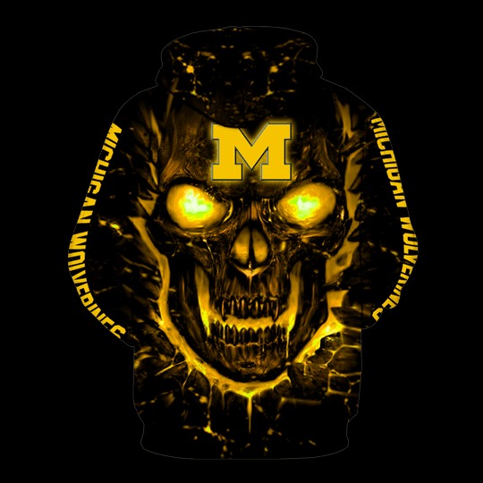 Michigan Wolverines skull 3d hoodie 4 Michigan Wolverines skull 3d hoodie 3