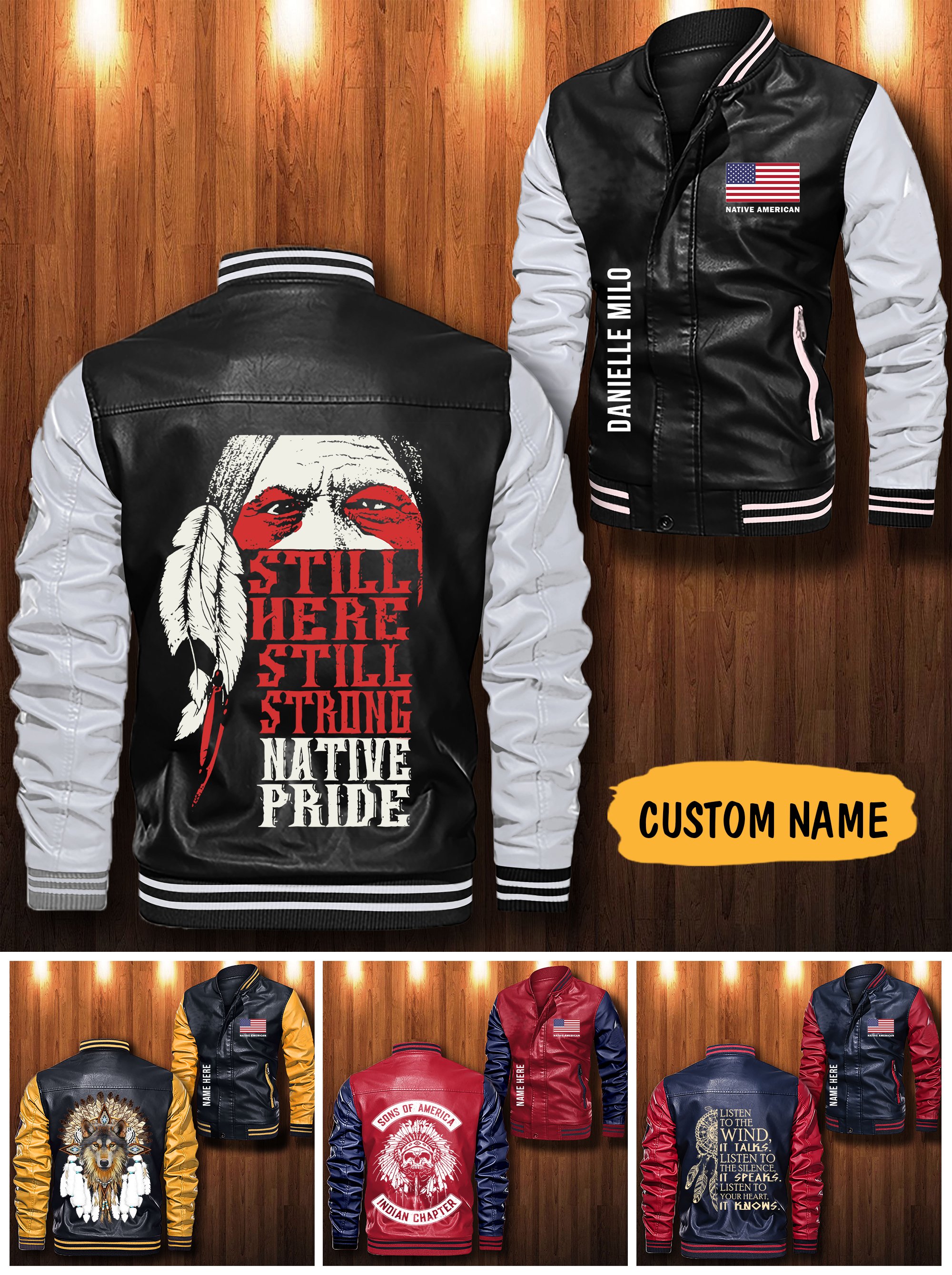 Native American custom personalized Leather Bomber Jacket 1