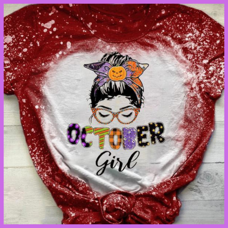October girl pumpkin bleach T shirt 2