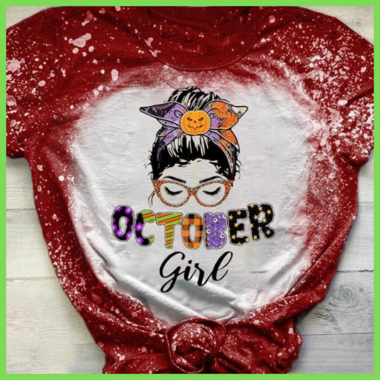 October girl pumpkin bleach T shirt 3