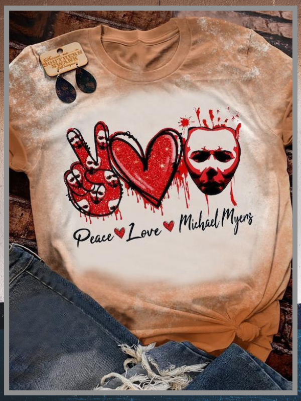 Peach Love Michael Myers Halloween bleach T shirt 24 Peach Love Michael Myers Halloween bleach T shirt 1