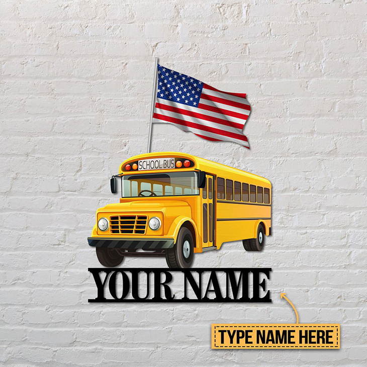 Personalized School Bus Shaped Custom Name Metal Sign