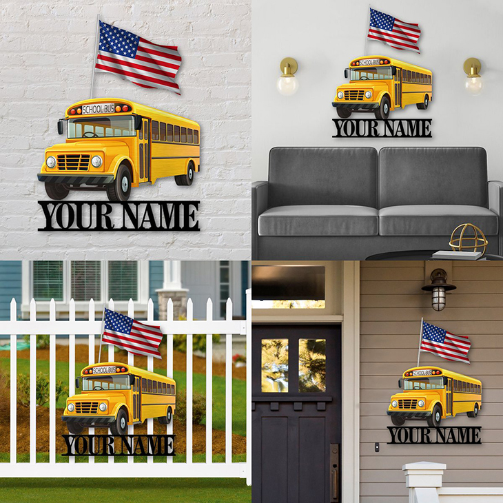 Personalized School Bus Shaped Custom Name Metal Sign1