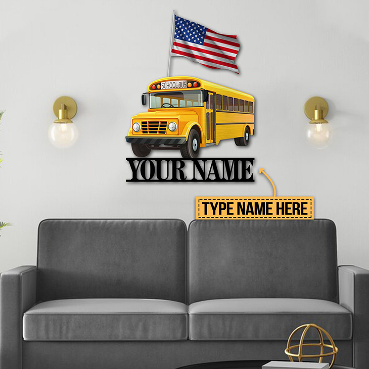 Personalized School Bus Shaped Custom Name Metal Sign