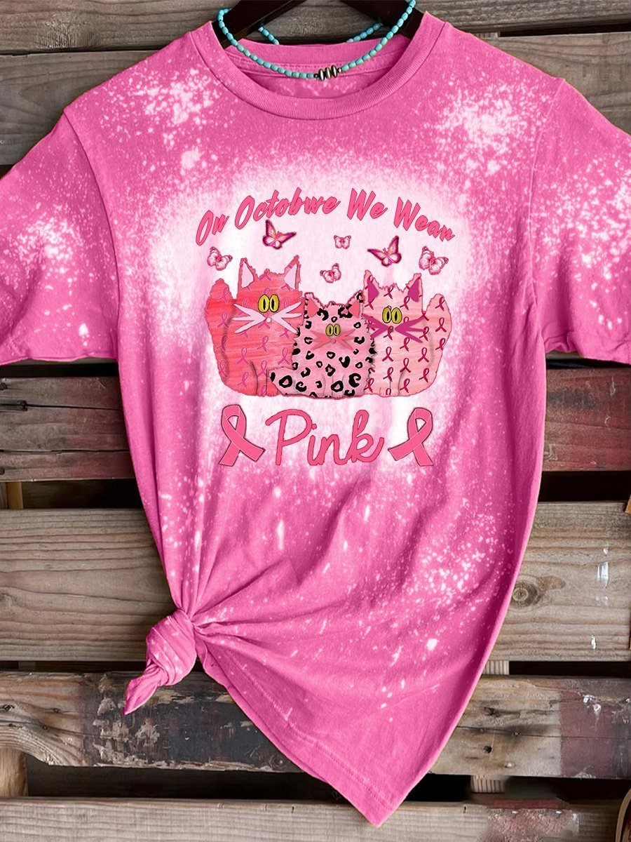 Pink cat In October we were Pink Breast Cancer bleach T shirt