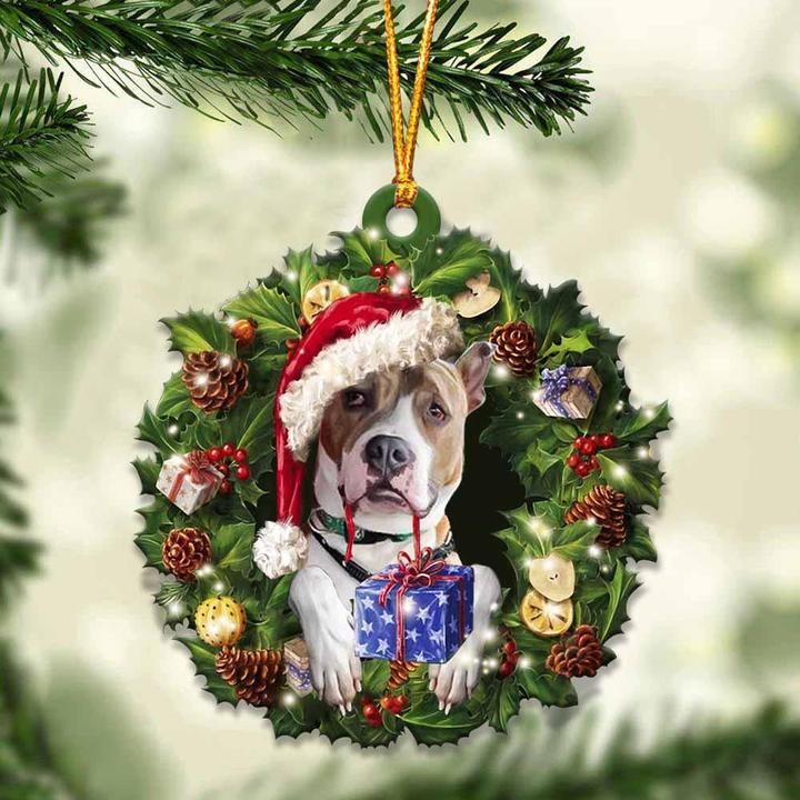 Pitbull and Christmas gift Ornament 1