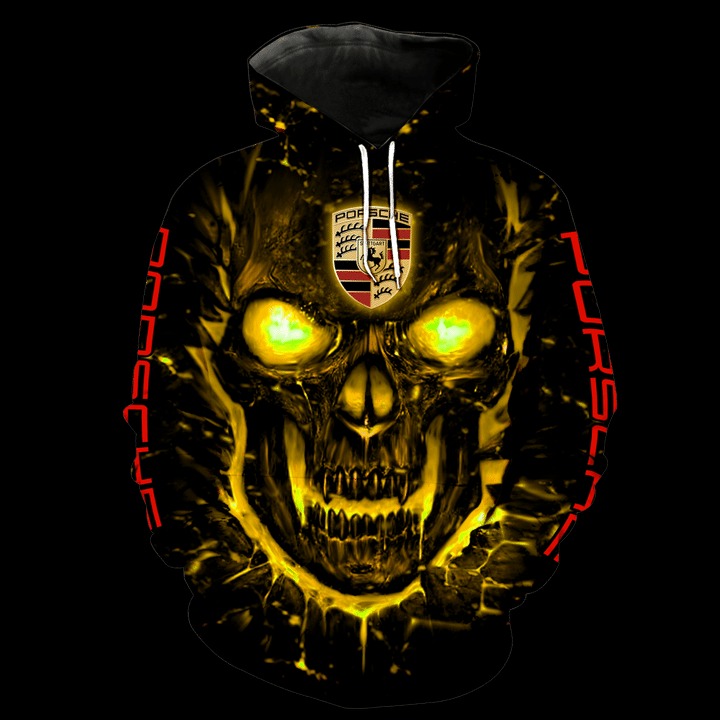 Porsche skull 3d all over print hoodie 3 Porsche skull 3d all over print hoodie 2