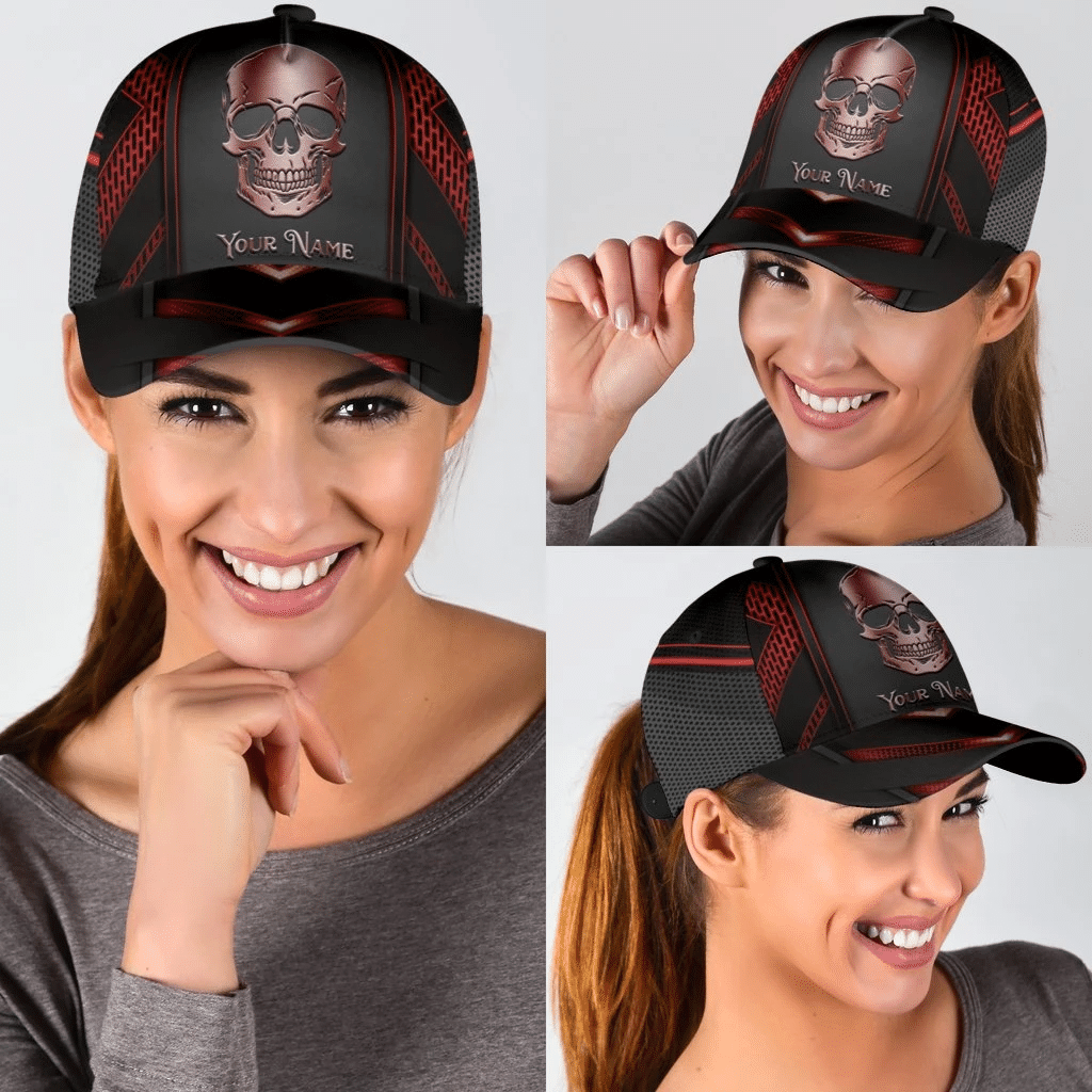 Red skull custom personalized name cap hat 2 Red skull custom personalized name cap hat 1