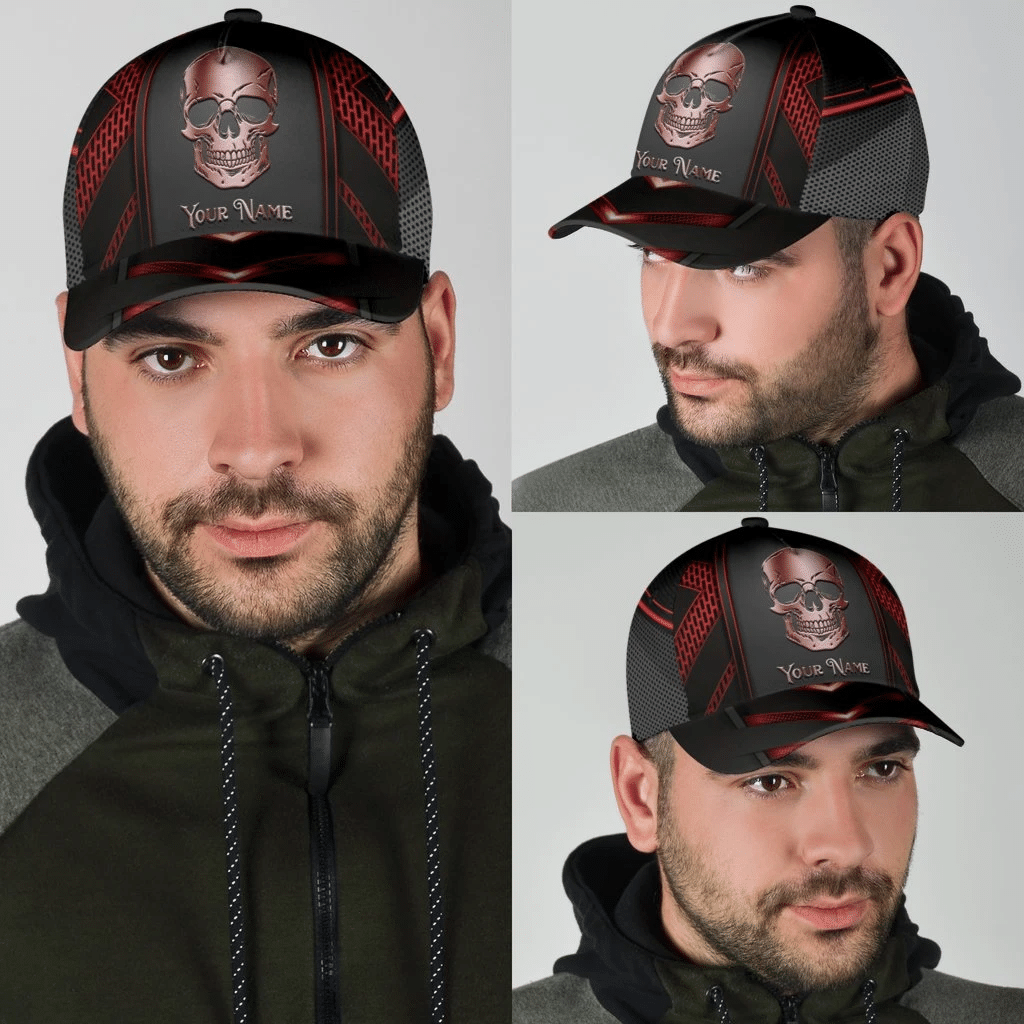 Red skull custom personalized name cap hat 1 Red skull custom personalized name cap hat 2